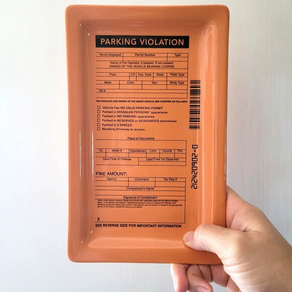 Fishs Eddy Parking Violation Ticket Orange Ceramic Trinket Tray, Novelty Decor - Picture 2 of 5